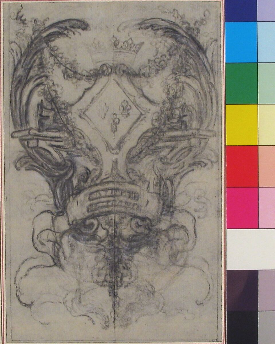 Design for the Headpiece of the "Gazette de France", Hubert François Gravelot (French, Paris 1699–1773 Paris), Black chalk with traces of white chalk, incised