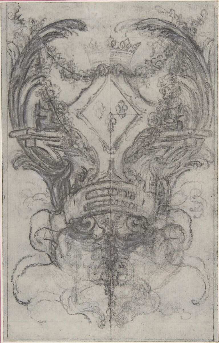Design for the Headpiece of the "Gazette de France", Hubert François Gravelot (French, Paris 1699–1773 Paris), Black chalk with traces of white chalk, incised 