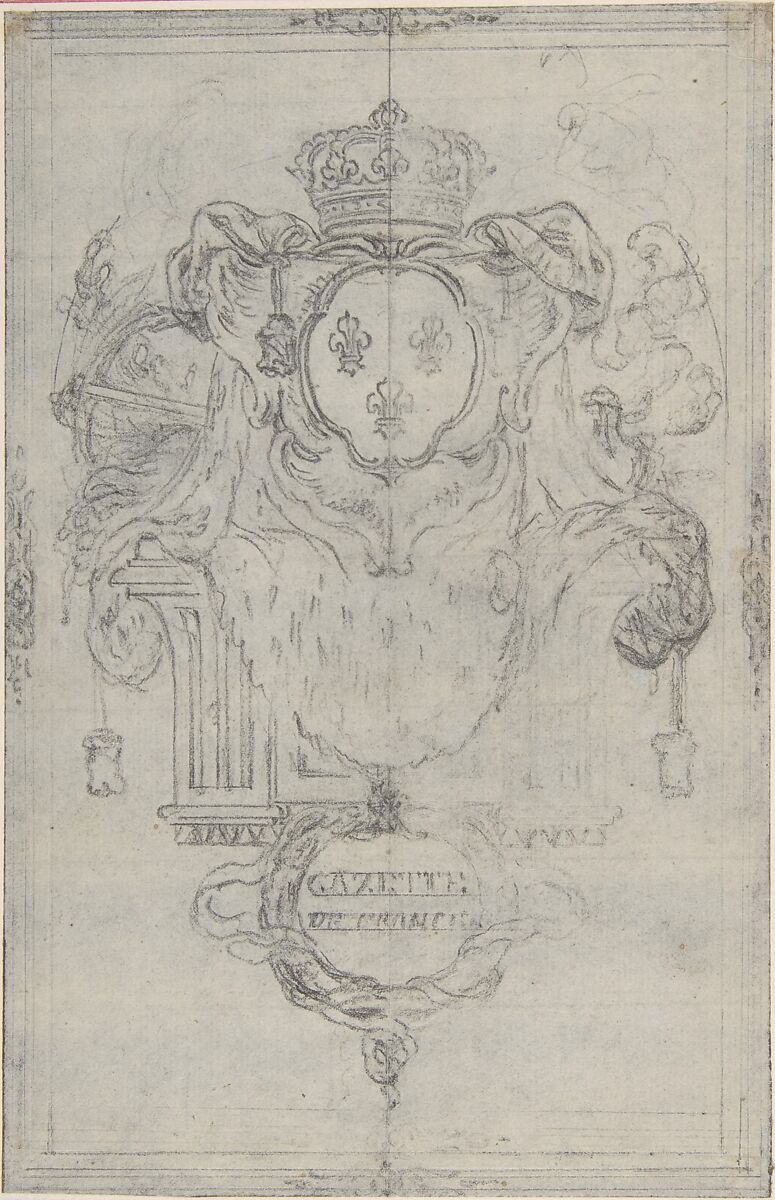 Design for the Headpiece of the "Gazette de France", Hubert François Gravelot (French, Paris 1699–1773 Paris), Black chalk, incised 