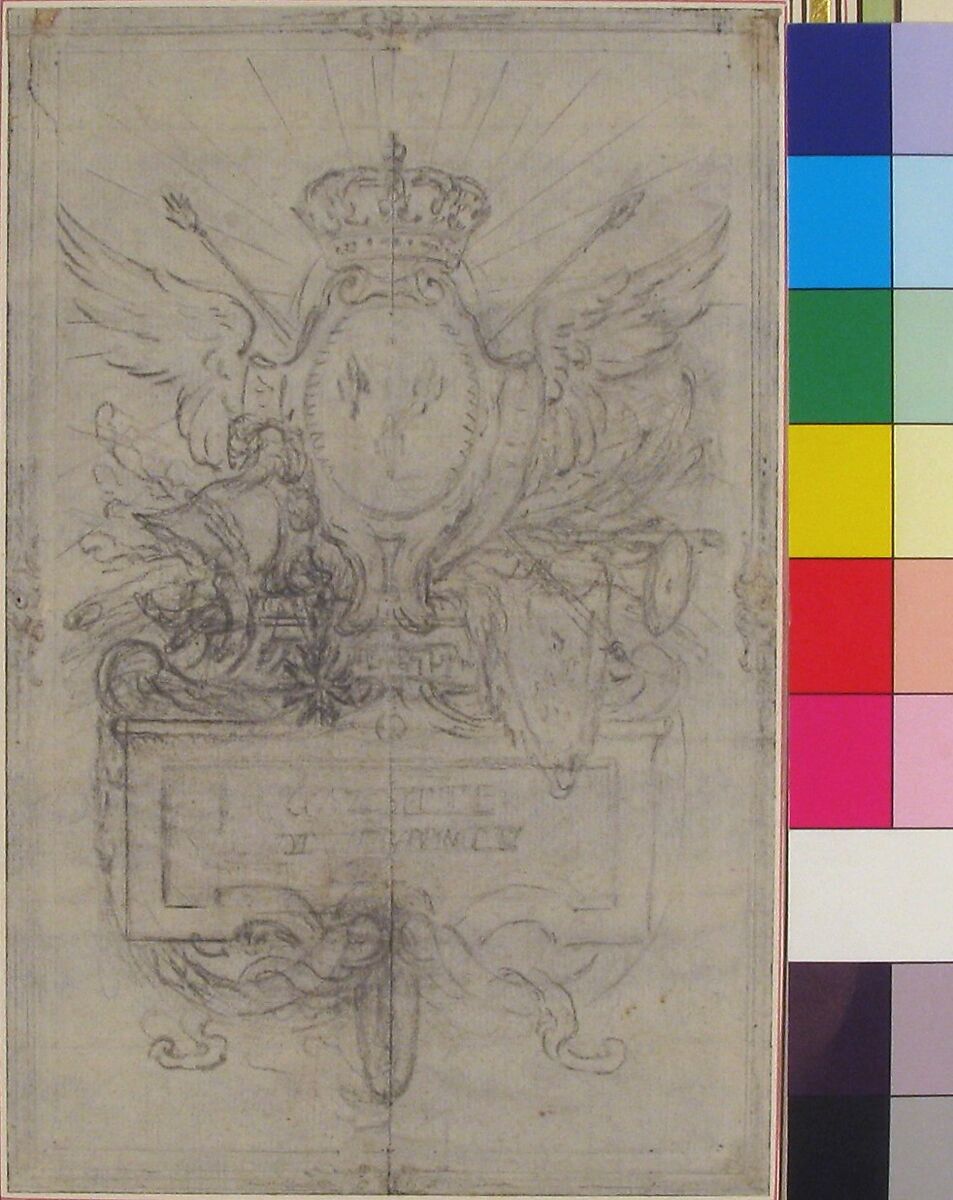 Design for the Headpiece of the "Gazette de France", Hubert François Gravelot (French, Paris 1699–1773 Paris), Black chalk, incised