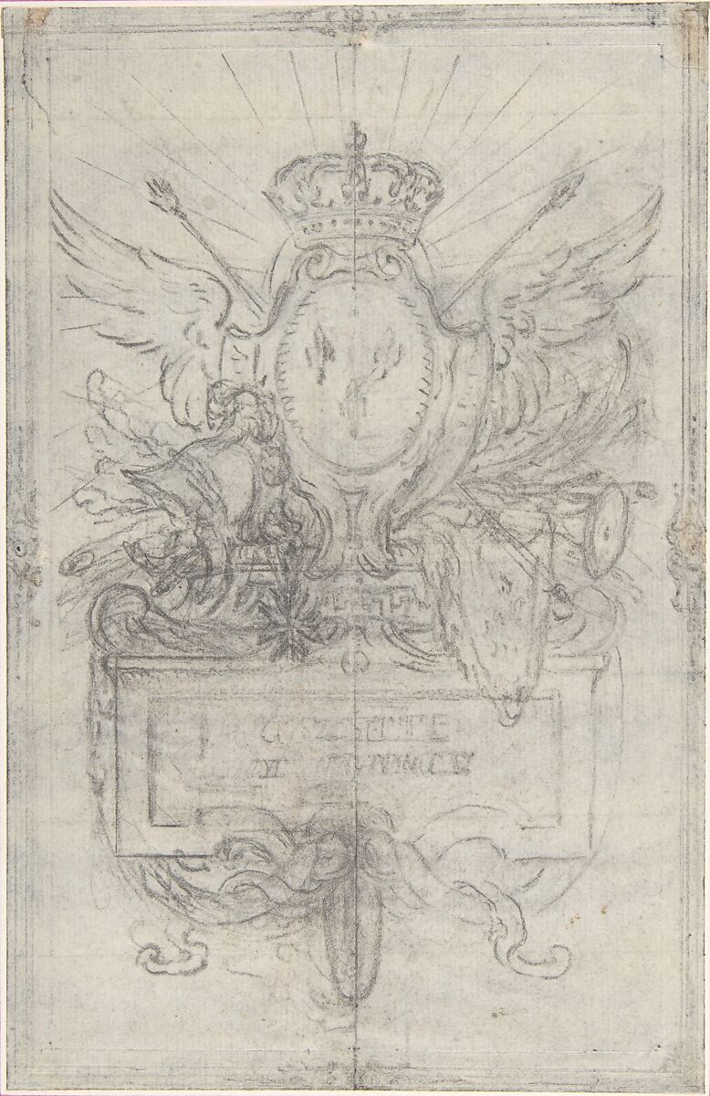 Design for the Headpiece of the "Gazette de France", Hubert François Gravelot (French, Paris 1699–1773 Paris), Black chalk, incised 