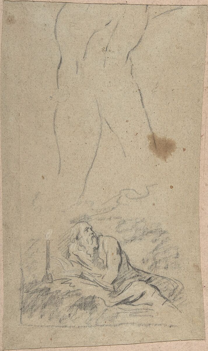 Christ on the Cross; verso: St. Jerome Reading by Candlelight, and Sketch of Male Torso (?), After Anthony van Dyck (Flemish, Antwerp 1599–1641 London), Recto and verso: black and white chalk