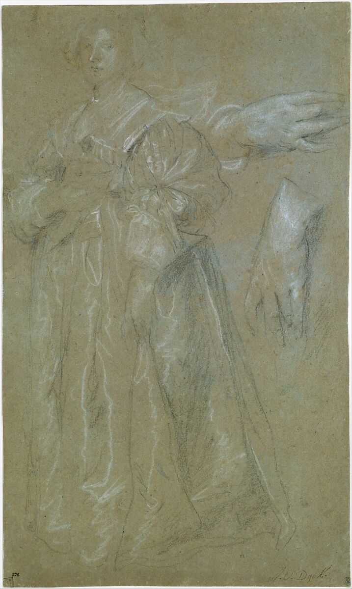 Study for a Portrait of a Lady, Anthony van Dyck (Flemish, Antwerp 1599–1641 London), Black chalk heightened with white chalk on brown paper