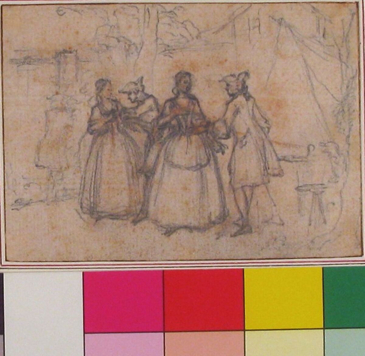 Study for "The Suspicious Fair," etched vignette in "Songs in the Opera of Flora", Hubert François Gravelot (French, Paris 1699–1773 Paris), Black chalk and graphite, with traces of red chalk