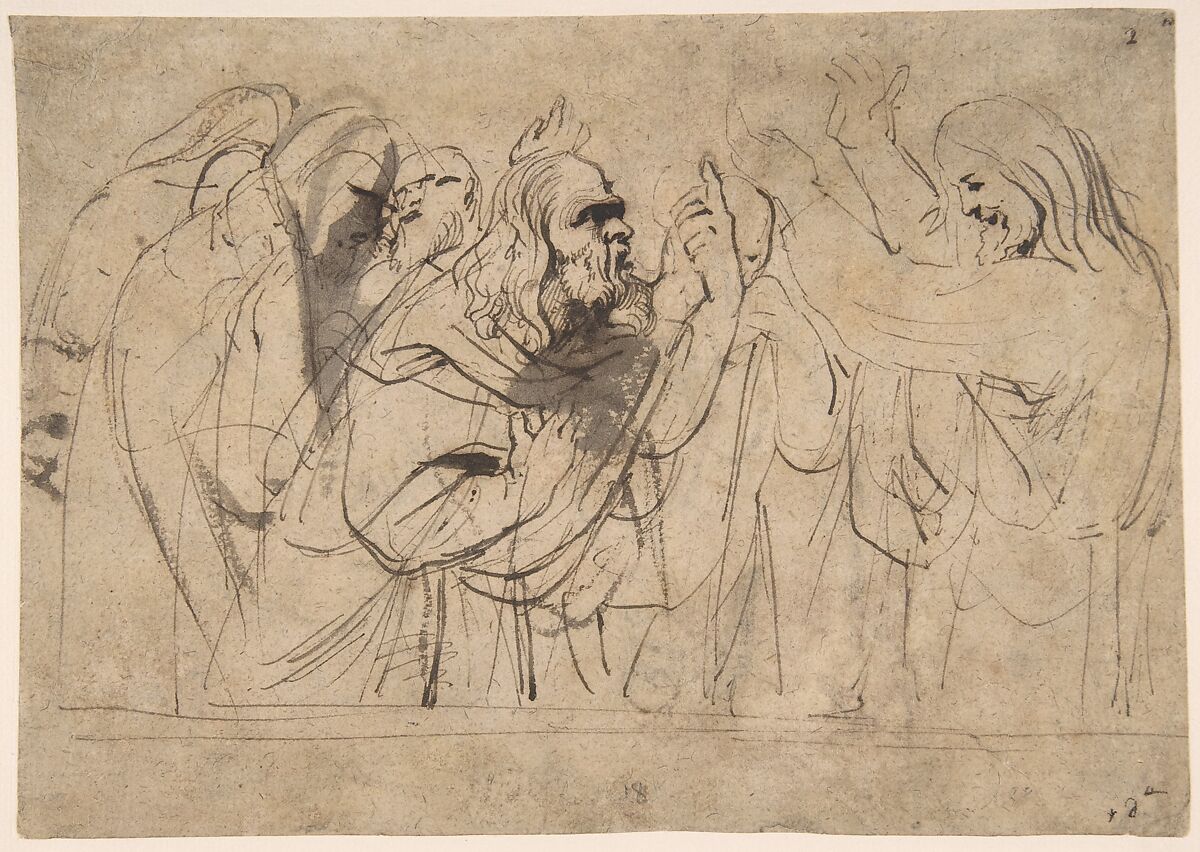 Christ and the Pharisees; verso; Christ and a Pharisee, Anthony van Dyck  Flemish, Pen and brown ink, brush and brown wash