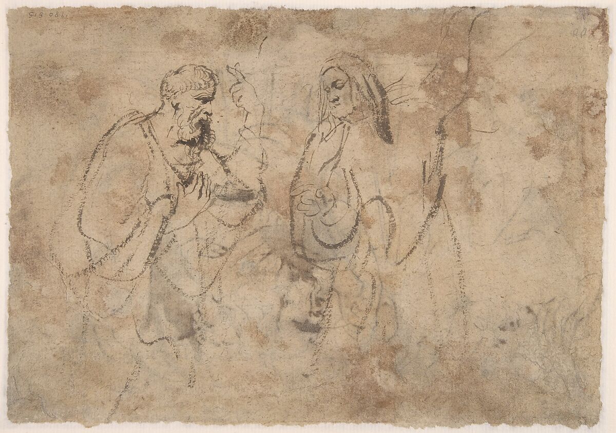 Christ and the Pharisees; verso; Christ and a Pharisee, Anthony van Dyck (Flemish, Antwerp 1599–1641 London), Pen and brown ink, brush and brown wash