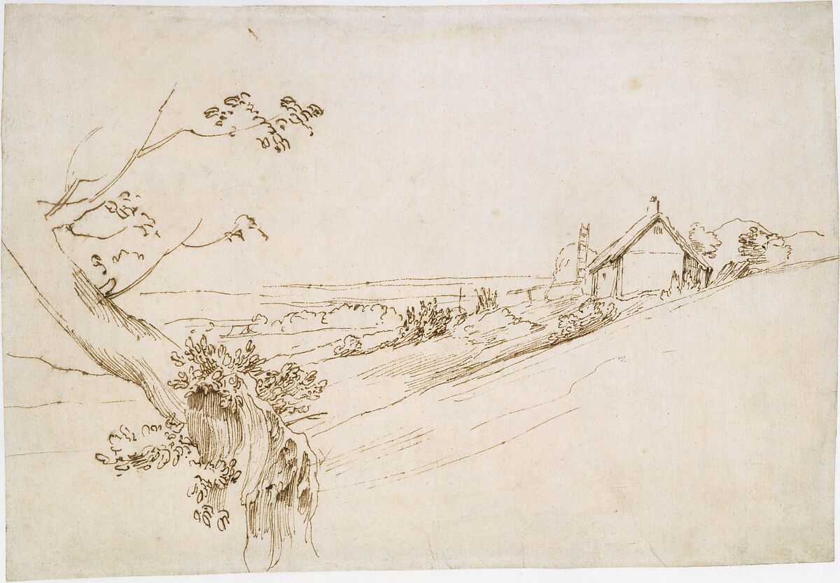 Landscape with a Gnarled Tree and a Farm, Anthony van Dyck (Flemish, Antwerp 1599–1641 London), Pen and brown ink