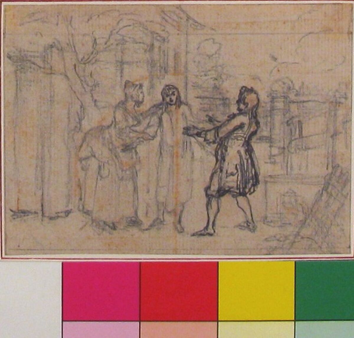 Study for "Hob Taken Out of Ye Well," etched vignette in "Songs in the Opera of Flora", Hubert François Gravelot (French, Paris 1699–1773 Paris), Black chalk and pen, black and gray ink, with slight traces of red chalk