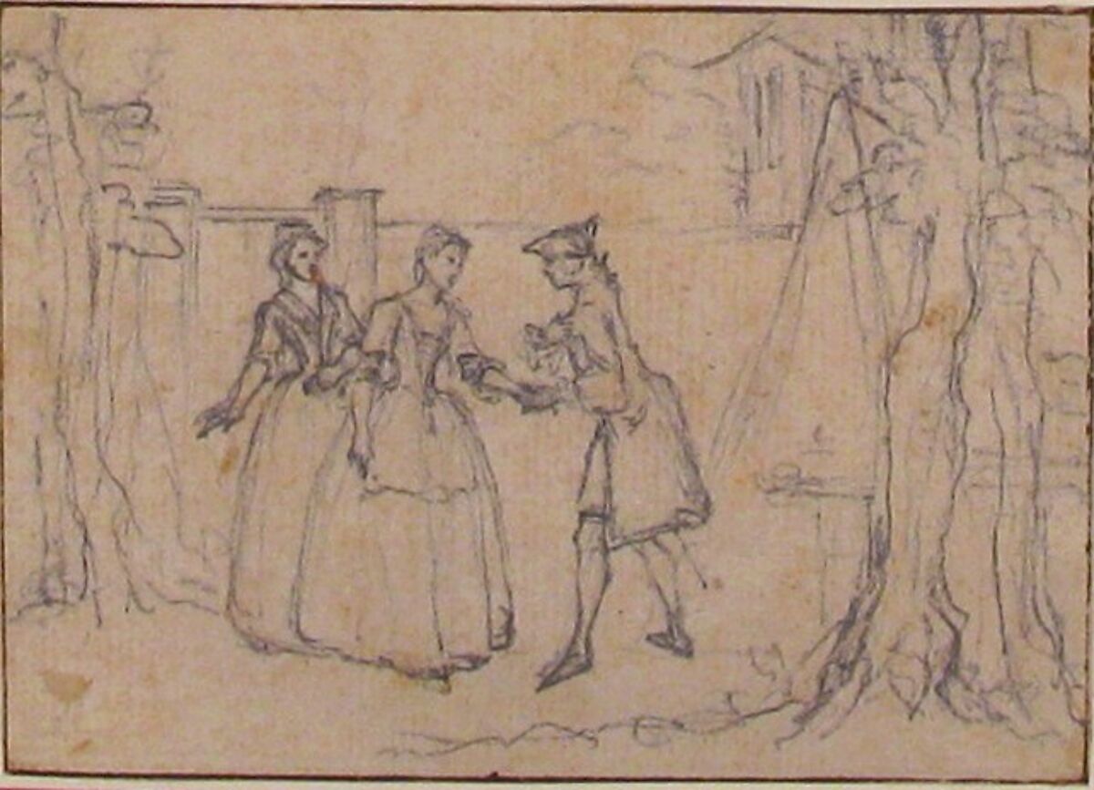 Study for "The Faithful Lovers, a Duette," etched vignette in "Songs in the Opera of Flora", Hubert François Gravelot (French, Paris 1699–1773 Paris), Black chalk and graphite, with slight traces of red chalk