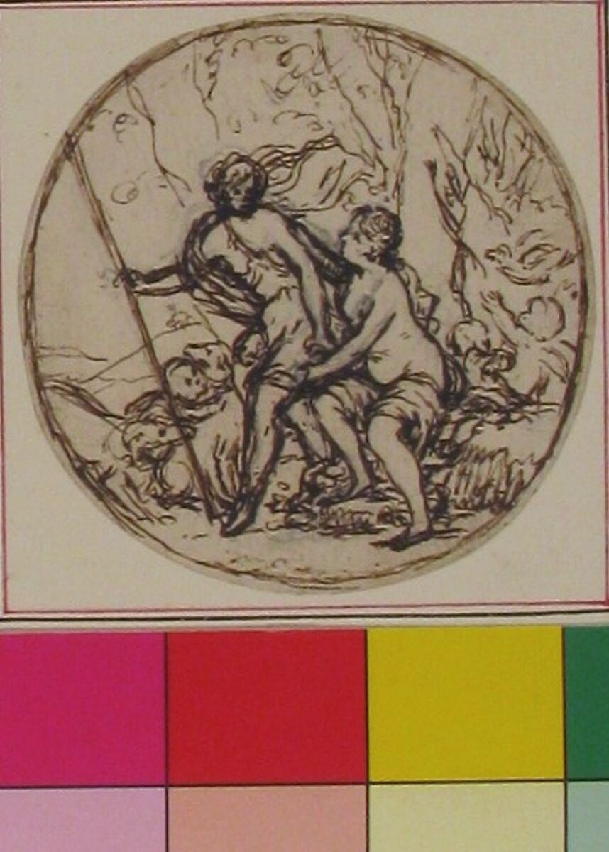 Design for a Box-lid, Hubert François Gravelot (French, Paris 1699–1773 Paris), Pen and brown ink over graphite underdrawing