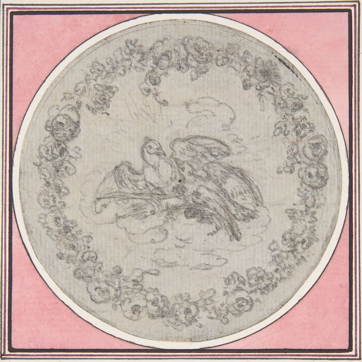 Design for a Box-Lid, Hubert François Gravelot (French, Paris 1699–1773 Paris), Black chalk with graphite 