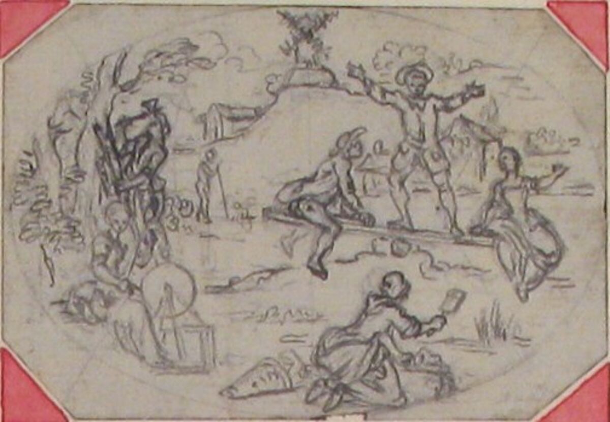 Design for a Box-Lid, Hubert François Gravelot (French, Paris 1699–1773 Paris), Pen with gray and black ink, over graphite underdrawing