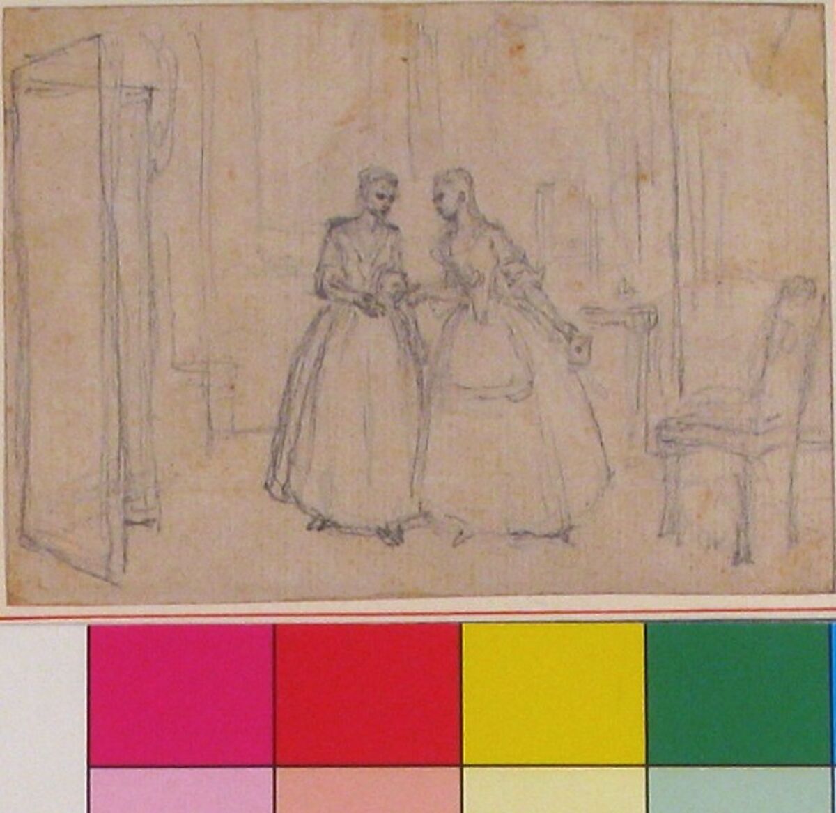 Study for "On Oath's Seldom kept," etched vignette in "Songs in the Opera of Flora", Hubert François Gravelot (French, Paris 1699–1773 Paris), Black chalk with graphite underdrawing, with traces of red chalk