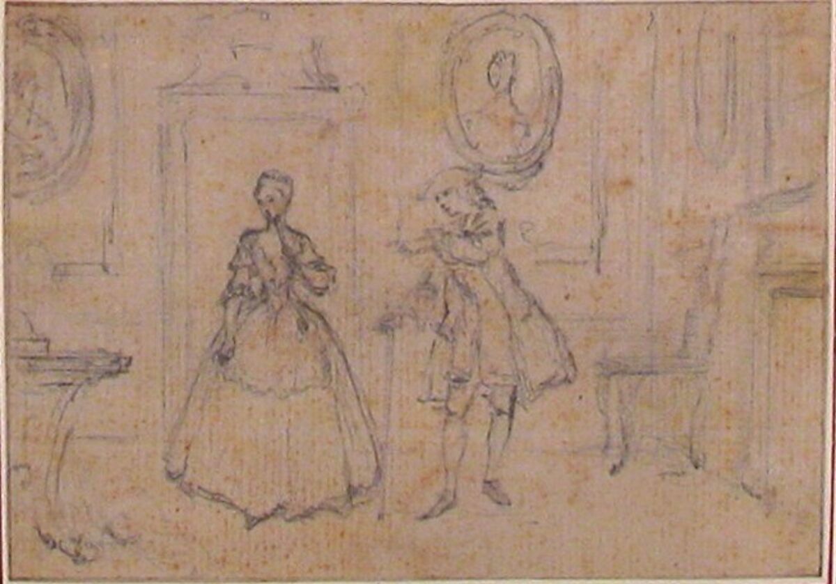 Study for "The Guardian's Maxim," etched vignette in "Songs in the Opera of Flora", Hubert François Gravelot (French, Paris 1699–1773 Paris), Black chalk with races of red chalk