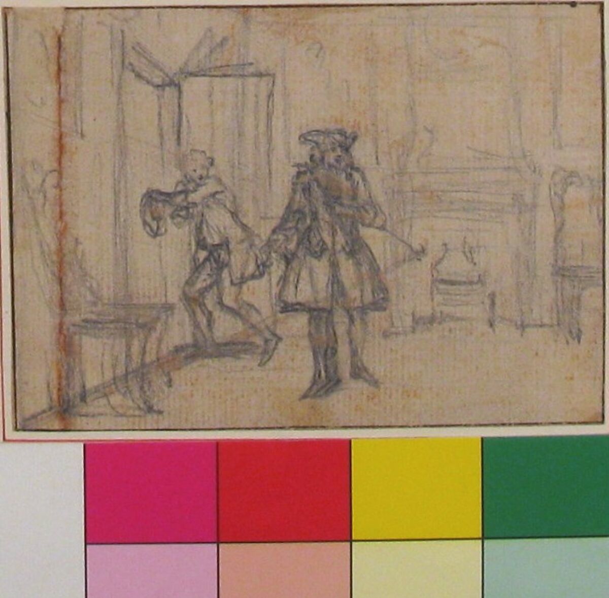Study for "On Conscience," etched vignette in "Songs in the Opera of Flora", Hubert François Gravelot (French, Paris 1699–1773 Paris), Black chalk, with slight traces of red chalk, traced with a stylus
