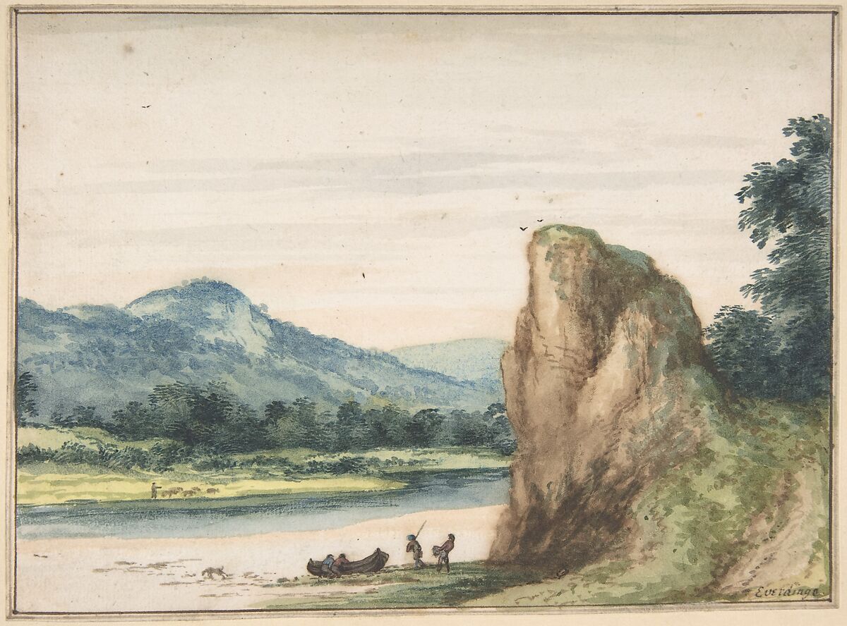 Landscape, Allart van Everdingen (Dutch, Alkmaar 1621–1675 Amsterdam), Watercolor; framing lines in pen and brown ink 