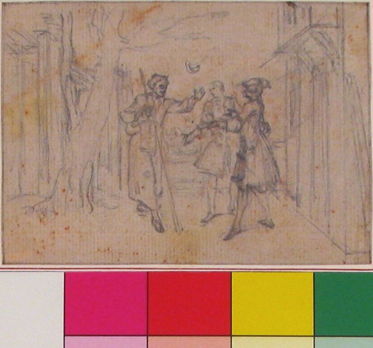 Study for "Hob Carrying Friendly's Letter," etched vignette in "Songs in the Opera of Flora", Hubert François Gravelot (French, Paris 1699–1773 Paris), Pen and blue ink and black chalk with slight traces of red chalk