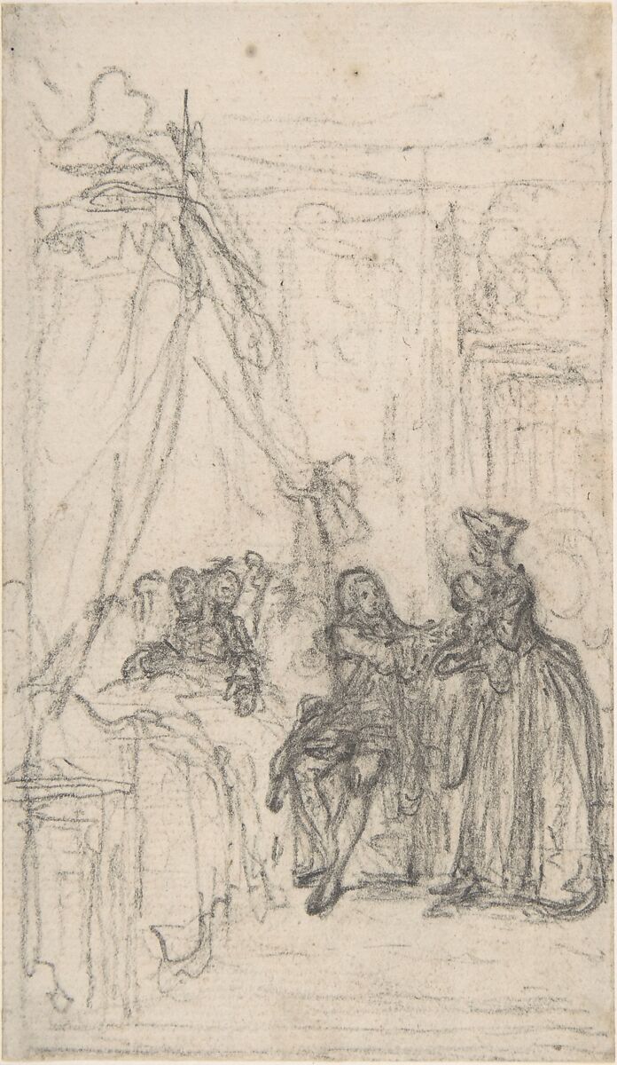 Study for a frontispiece for "Histoire de Miss Jenny", Hubert François Gravelot (French, Paris 1699–1773 Paris), Black chalk 