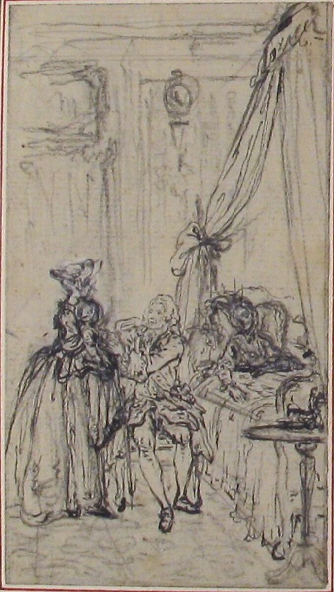 Study for a frontispiece for "Histoire de Miss Jenny", Hubert François Gravelot (French, Paris 1699–1773 Paris), Pen and black ink, with black and white chalk