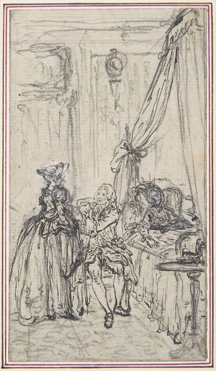 Study for a frontispiece for "Histoire de Miss Jenny", Hubert François Gravelot (French, Paris 1699–1773 Paris), Pen and black ink, with black and white chalk 