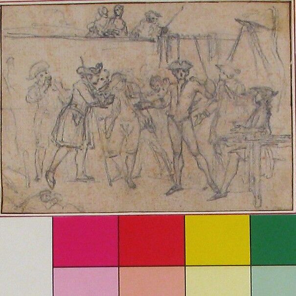 Study for "The Conquest, or Hob's Triumph," etched vignette in "Songs in the Opera of Flora", Hubert François Gravelot (French, Paris 1699–1773 Paris), Pen and blue and brown ink, graphite, with slight traces of red chalk