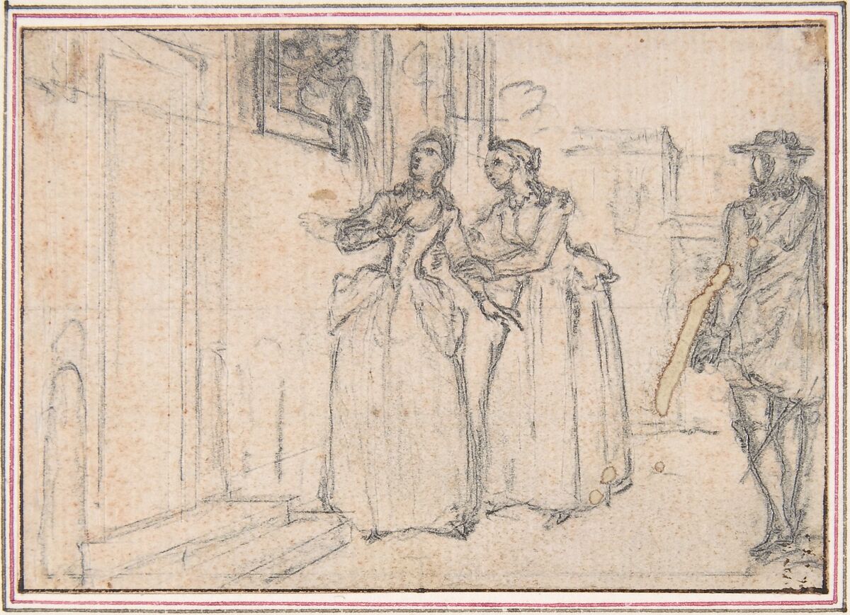Possible Study for "Songs in the Opera of Flora", Hubert François Gravelot (French, Paris 1699–1773 Paris), Black chalk and graphite, with traces of red chalk 