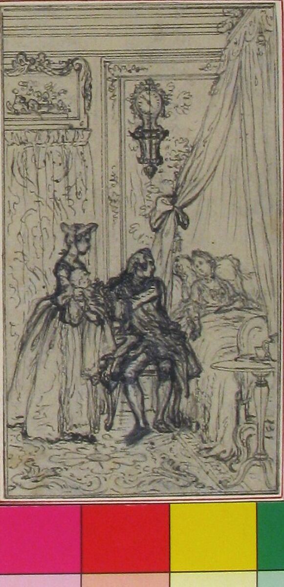 Study for a frontispiece for "Histoire de Miss Jenny", Hubert François Gravelot (French, Paris 1699–1773 Paris), Pen and black ink, with underdrawing in black chalk and traces of white chalk