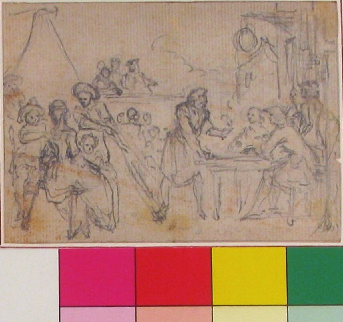 Study for "Hob Continues Dancing in Spite of his Father," etched vignette in "Songs in the Opera of Flora", Hubert François Gravelot (French, Paris 1699–1773 Paris), Pen and black ink, black chalk, over graphite underdrawing