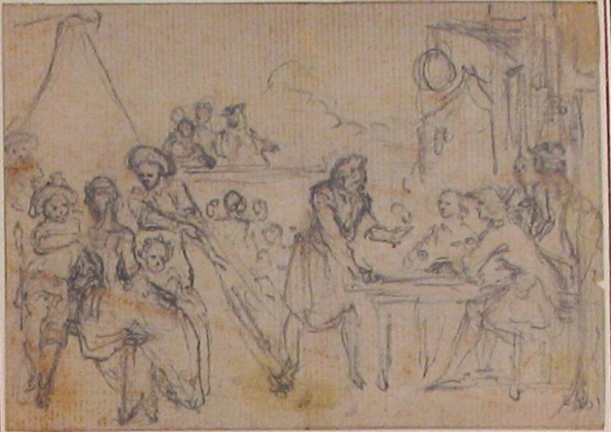 Study for "Hob Selling Beer at the Wake," etched vignette in "Songs in the Opera of Flora", Hubert François Gravelot (French, Paris 1699–1773 Paris), Black chalk and graphite