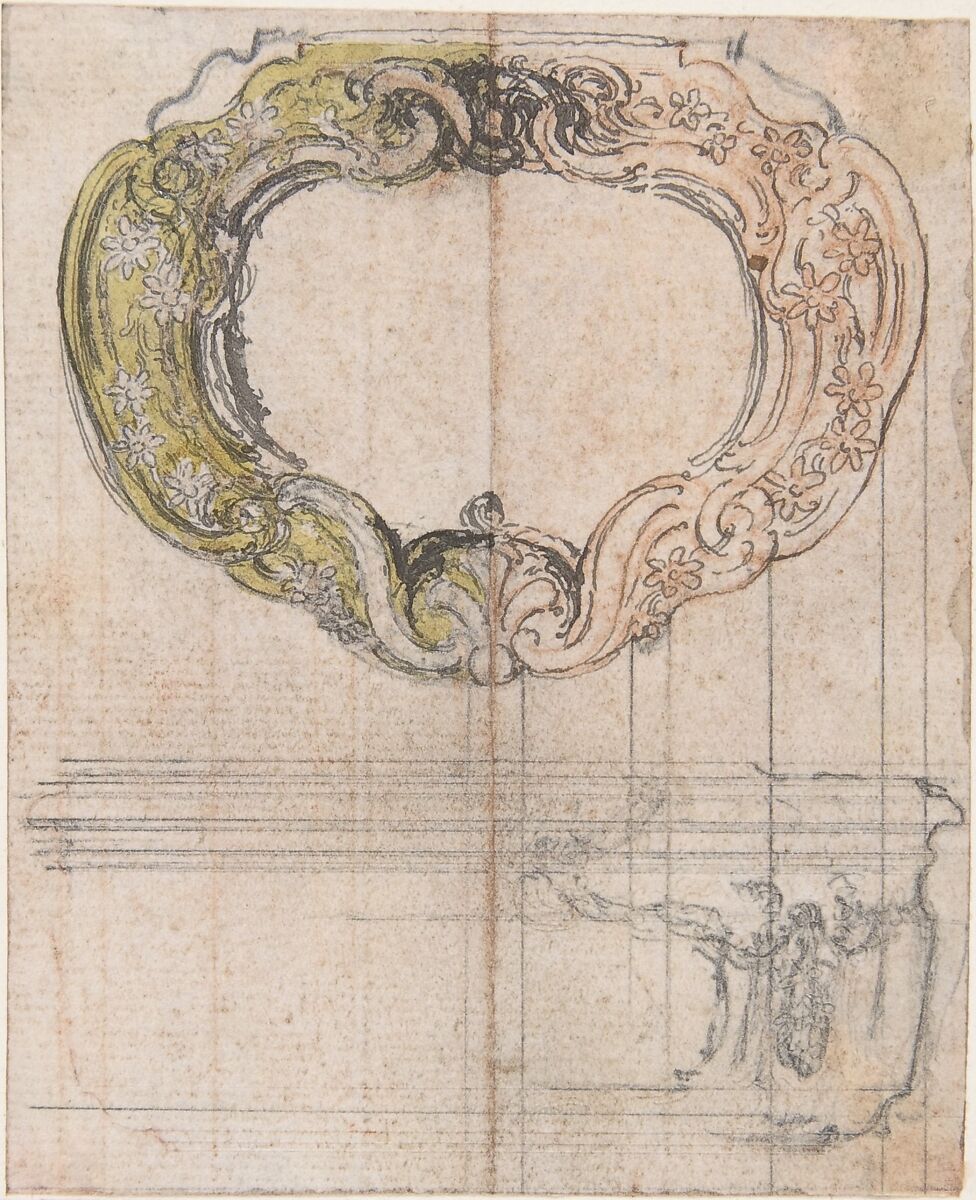 Elevation and Top View of a Design for a Lidded Box, Hubert François Gravelot (French, Paris 1699–1773 Paris), Pen and brown ink, brush and yellow wash, and red chalk over graphite 