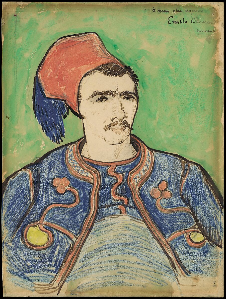 The Zouave, Vincent van Gogh (Dutch, Zundert 1853–1890 Auvers-sur-Oise), Reed pen and brown ink, wax crayon and watercolor, over graphite on wove paper 