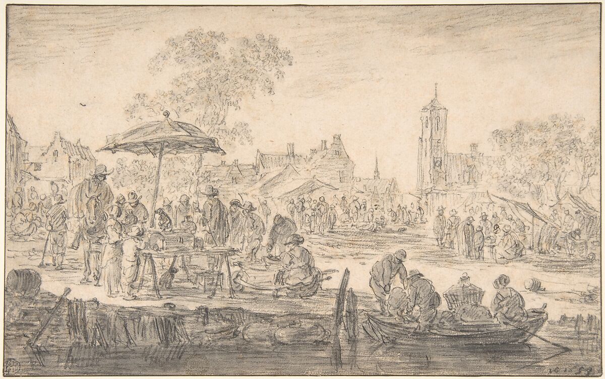 A Fair, Jan van Goyen (Dutch, Leiden 1596–1656 The Hague), Black chalk, brush and gray wash 