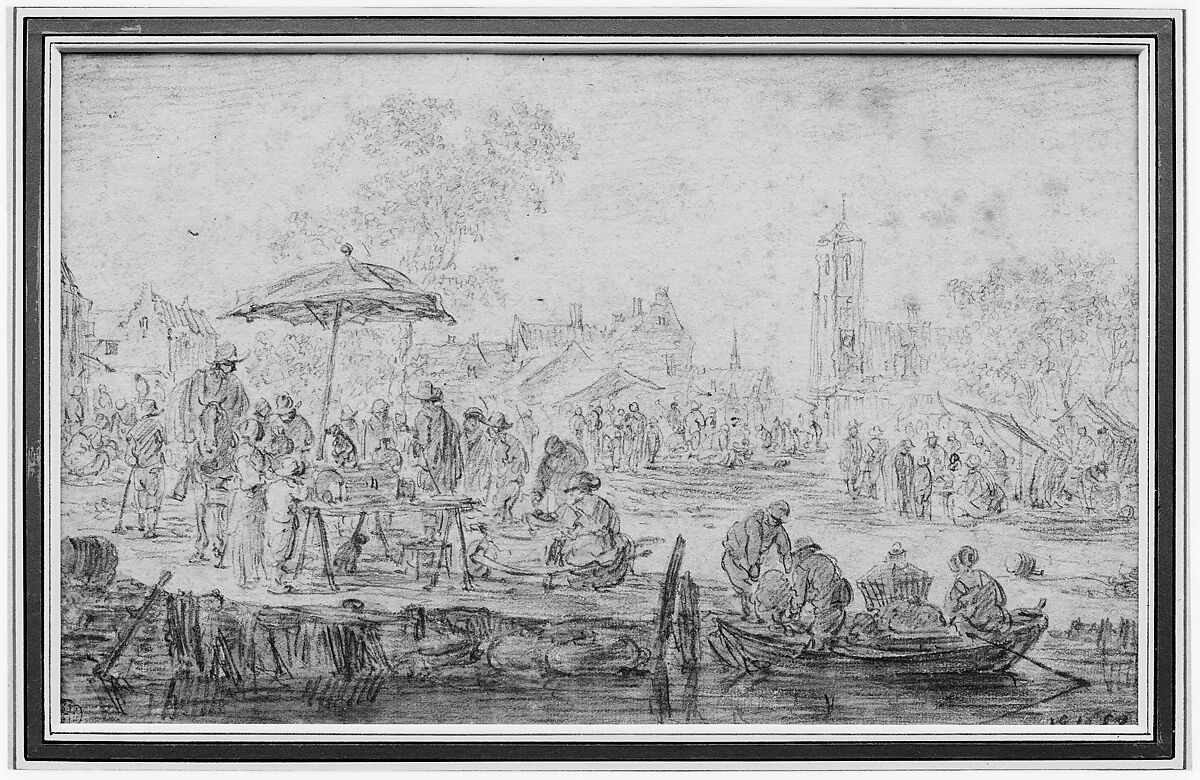 A Fair, Jan van Goyen (Dutch, Leiden 1596–1656 The Hague), Black chalk, brush and gray wash
