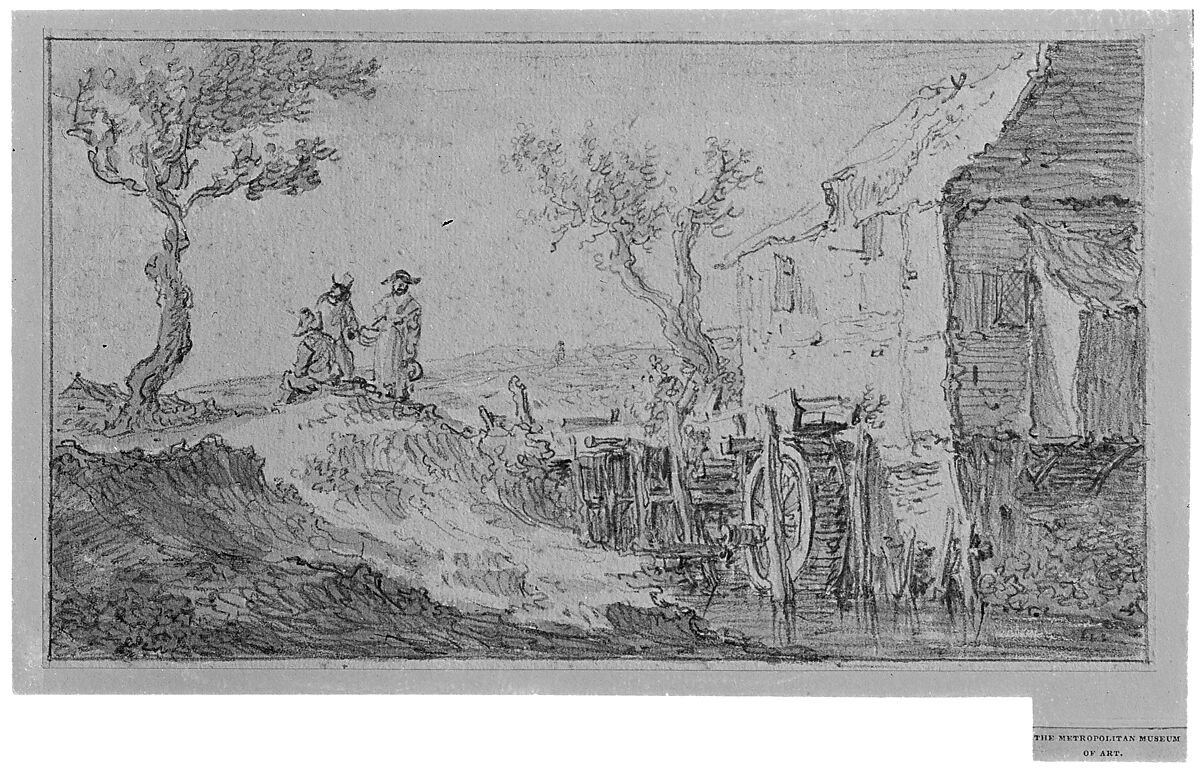 The Water Mill, Jan van Goyen (Dutch, Leiden 1596–1656 The Hague), Black chalk and gray wash