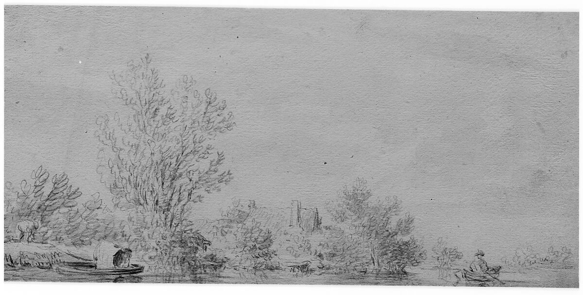 Landscape, Attributed to Jan van Goyen (Dutch, Leiden 1596–1656 The Hague), Black chalk, washed with India ink on white paper.