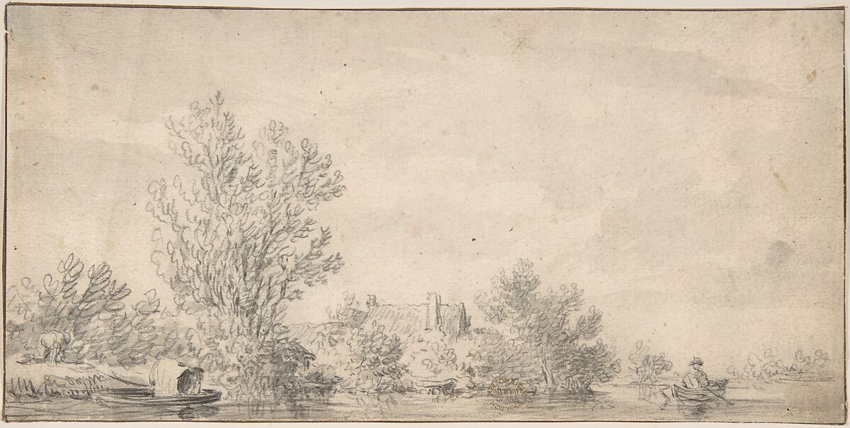 Landscape, Attributed to Jan van Goyen (Dutch, Leiden 1596–1656 The Hague), Black chalk, washed with India ink on white paper. 