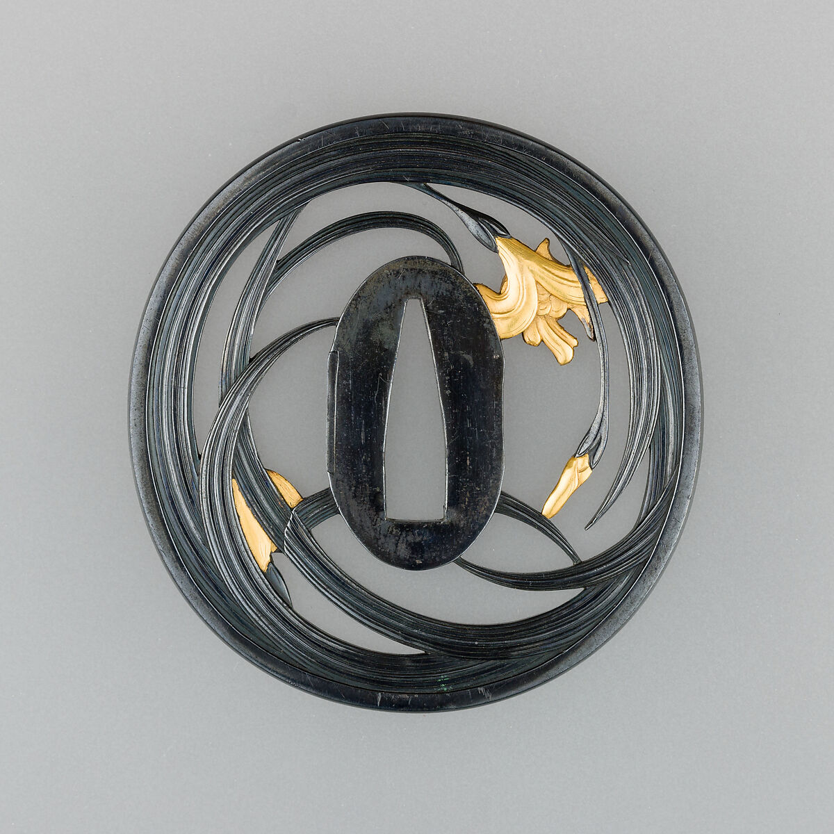 Pair of Sword Guards (Tsuba), Inscribed on the inner face of each tsuba by Sunagawa Mao-Yoshi (Japanese, active early–mid-19th century), Copper-gold alloy (shakudō), gold, copper, Japanese