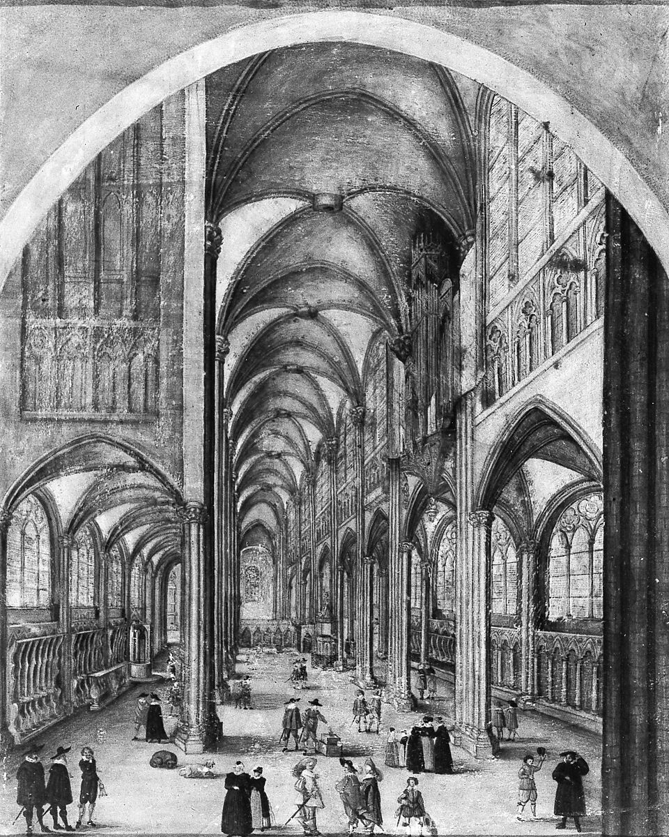Interior of Strasbourg Cathedral, Attributed to Jacob van der Heyden (Flemish, Strasbourg 1573–1645 Brussels), Gouache and shell gold on vellum