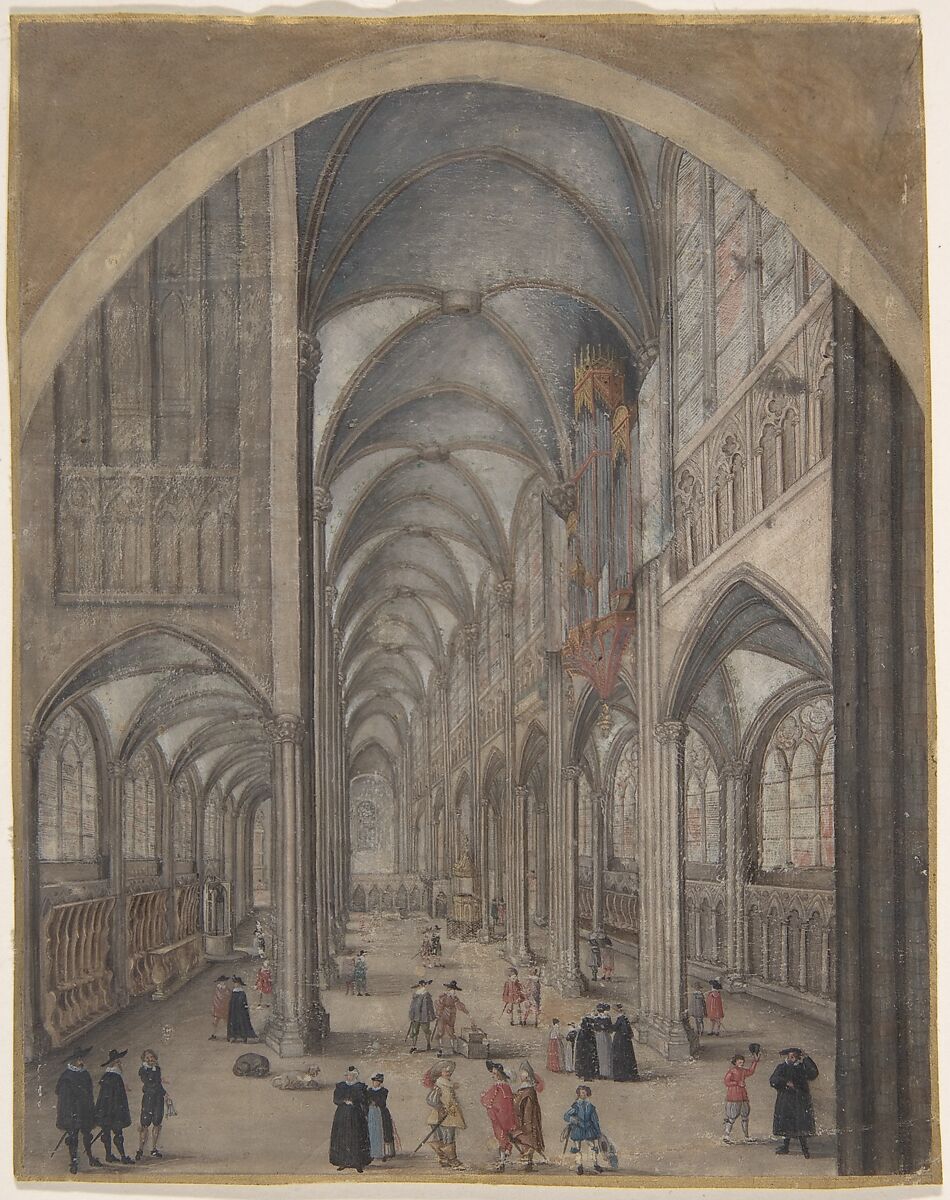 Interior of Strasbourg Cathedral, Attributed to Jacob van der Heyden (Flemish, Strasbourg 1573–1645 Brussels), Gouache and shell gold on vellum