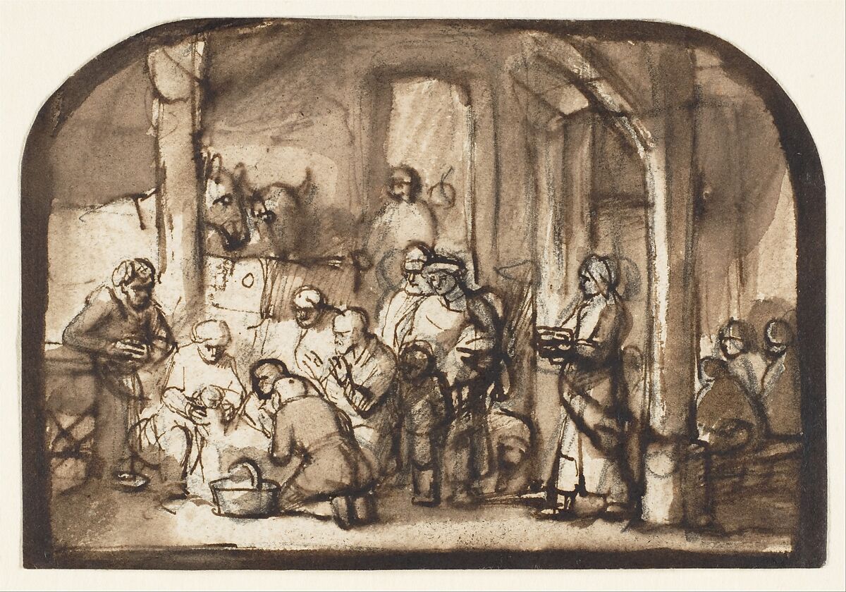 The Adoration of the Shepherds, Samuel van Hoogstraten (Dutch, Dordrecht 1627–1678 Dordrecht), Pen and brown ink, brush and brown wash, over black chalk