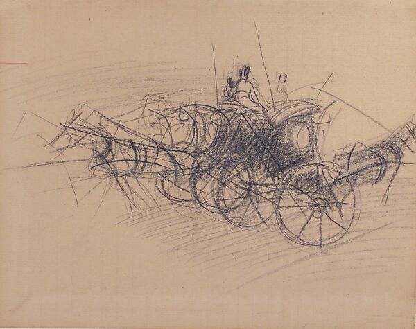 Hansom Cabs, New York, Giovanni Boldini (Italian, Ferrara 1842–1931 Paris), Black chalk