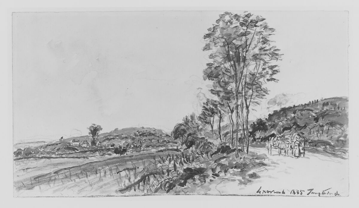 Road near La Côte-Saint-André, Johan Barthold Jongkind (Dutch, Latrop 1819–1891 La Côte-Saint-André), Watercolor over black chalk
