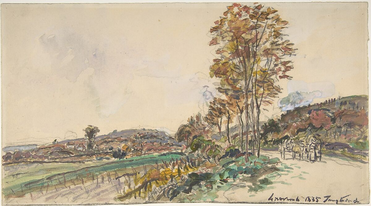 Road near La Côte-Saint-André, Johan Barthold Jongkind (Dutch, Latrop 1819–1891 La-Côte-Saint-André), Watercolor over black chalk 