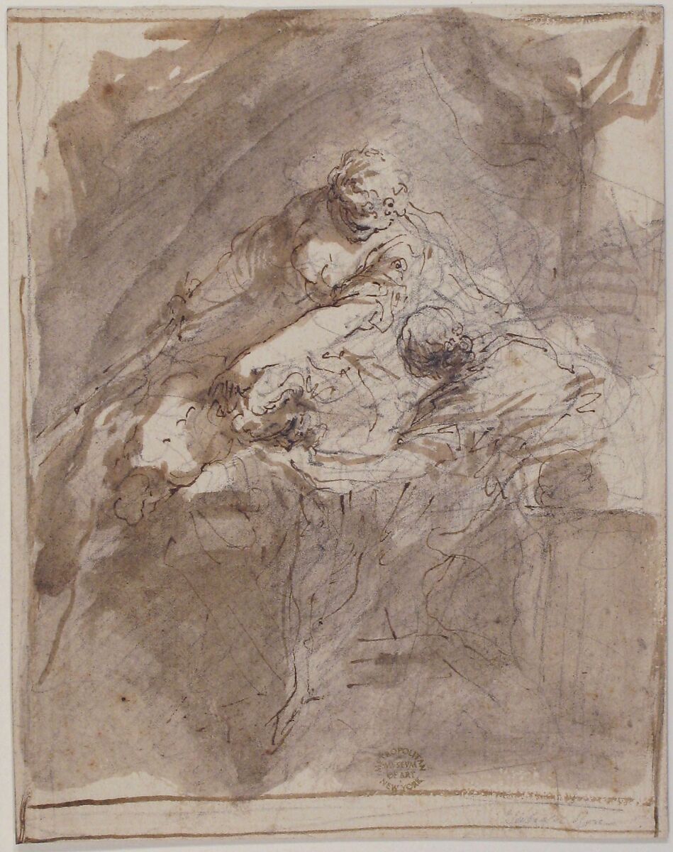 Judith Decapitating Holofernes, Valerio Castello (Italian, Genoa 1624–1659 Genoa), Pen and brown ink, brush and brown wash, over black chalk
