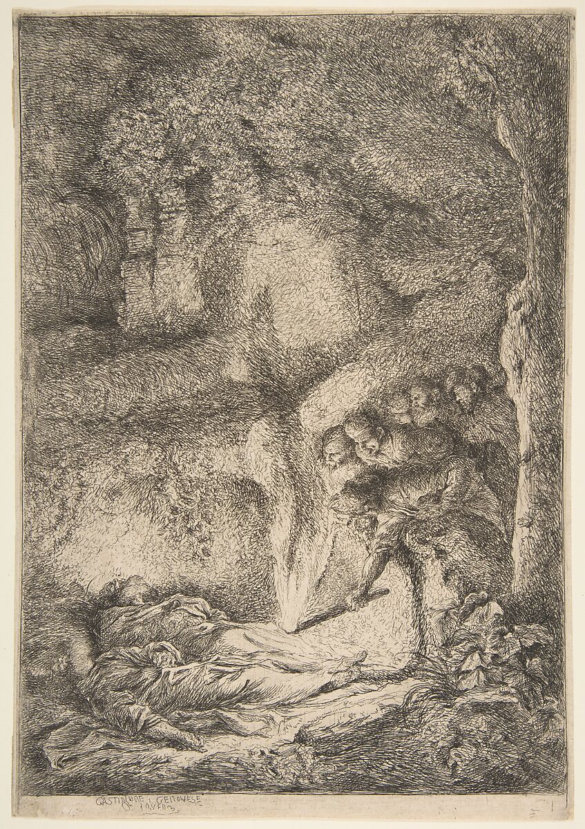 Finding the bodies of Saints Peter and Paul, Giovanni Benedetto Castiglione (Il Grechetto) (Italian, Genoa 1609–1664 Mantua), Etching 