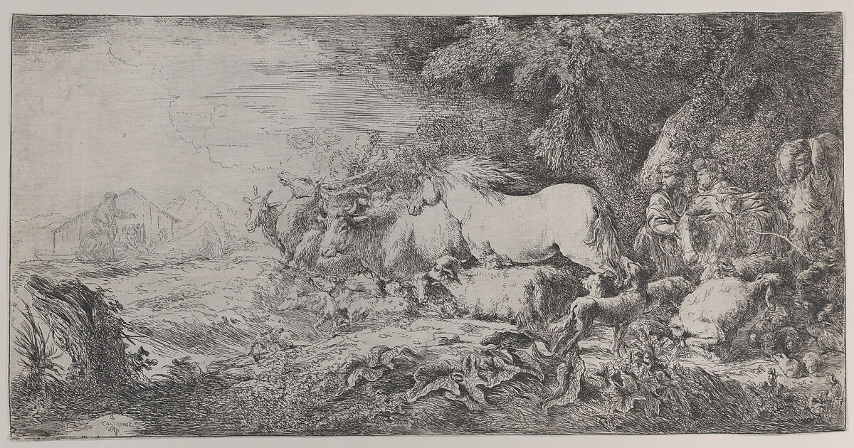 Noah and the animals entering the ark, Giovanni Benedetto Castiglione (Il Grechetto) (Italian, Genoa 1609–1664 Mantua), Etching