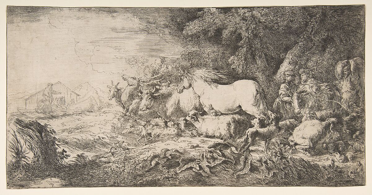 Noah and the animals entering the ark, Giovanni Benedetto Castiglione (Il Grechetto) (Italian, Genoa 1609–1664 Mantua), Etching 