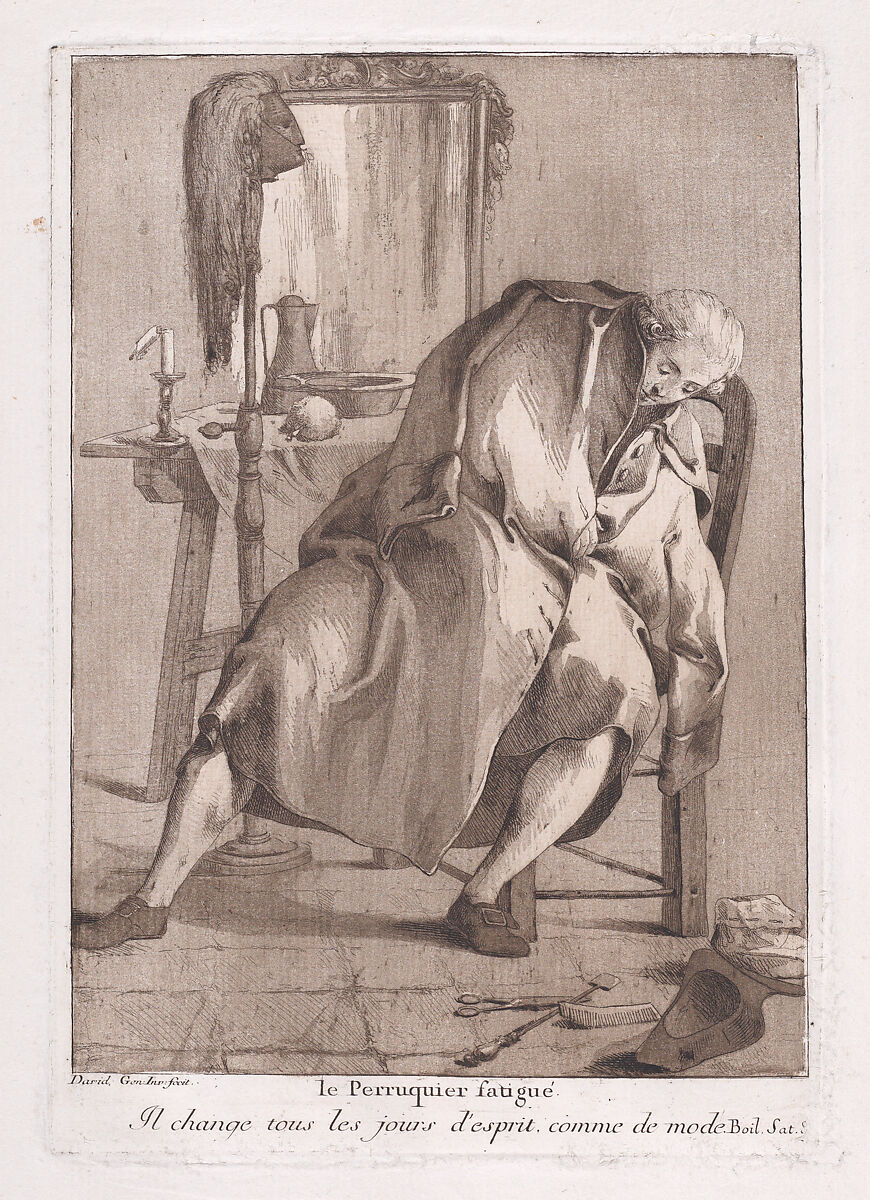 The Tired Wigmaker, from "Divers Portraits", Giovanni David (Italian, Cabella Ligure 1749–1790 Genoa), Etching and aquatint 