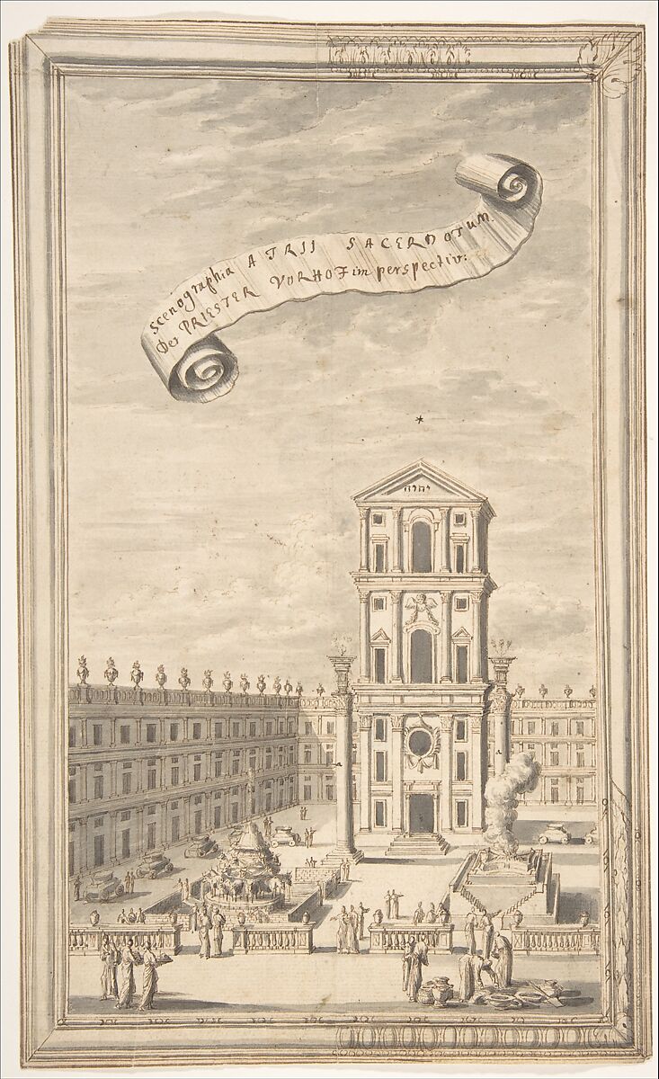 The Sacerdotal Atrium in Perspective, Johann Melchior Füssli (Swiss, Zurich 1677–1736 Zurich), Pen and brown ink, brush and gray wash 