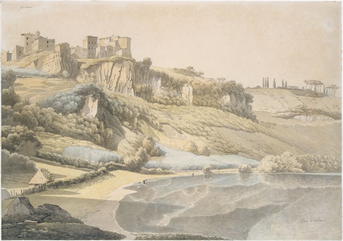 Genzano and Lake Nemi, Josephus Augustus Knip (Dutch, Tilburg 1777–1847 Berlicum), Watercolor over graphite